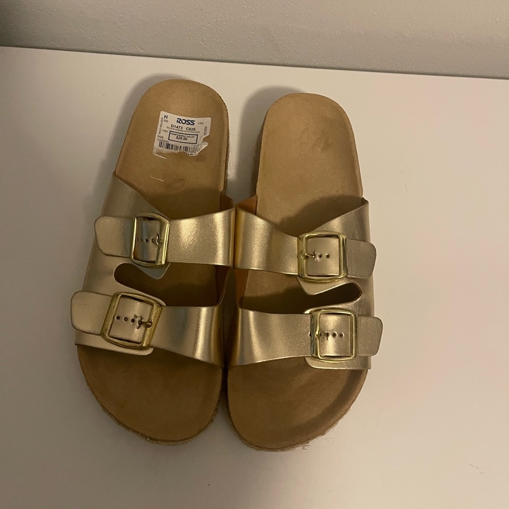 Gold Sandals with Buckle Straps - Picture 2 of 5